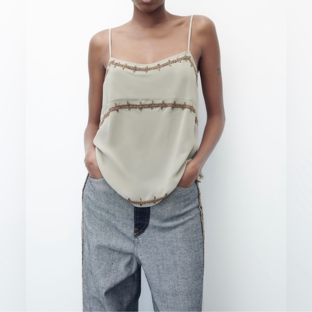 Zara Limited Edition Sage 100% Viscose Lingerie Style Top